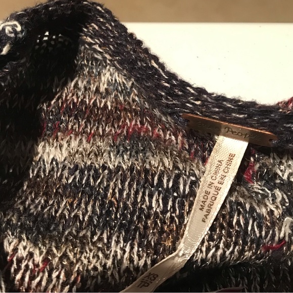 Free People Big Trail Poncho Cardigan Sweater Linen Blend Blue/Red/Gray XS - Picture 13 of 14